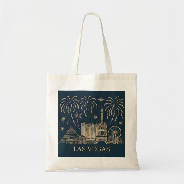 Bolso De Tela Personalizado Las Vegas Skyline Gold Line Art Vint (Frente)