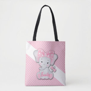 Bolso De Tela Personalizado lindo elefante bebé en una polka bla