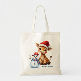 Bolso De Tela Personalizado lindo Giraffe con Santa Hat y Snowma