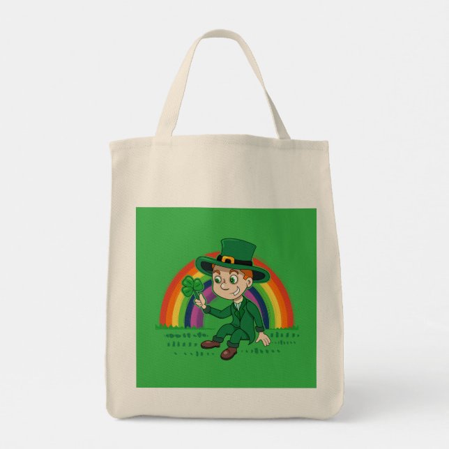 Bolso De Tela Personalizado lindo leprechaun con shamrock y arco (Reverso)