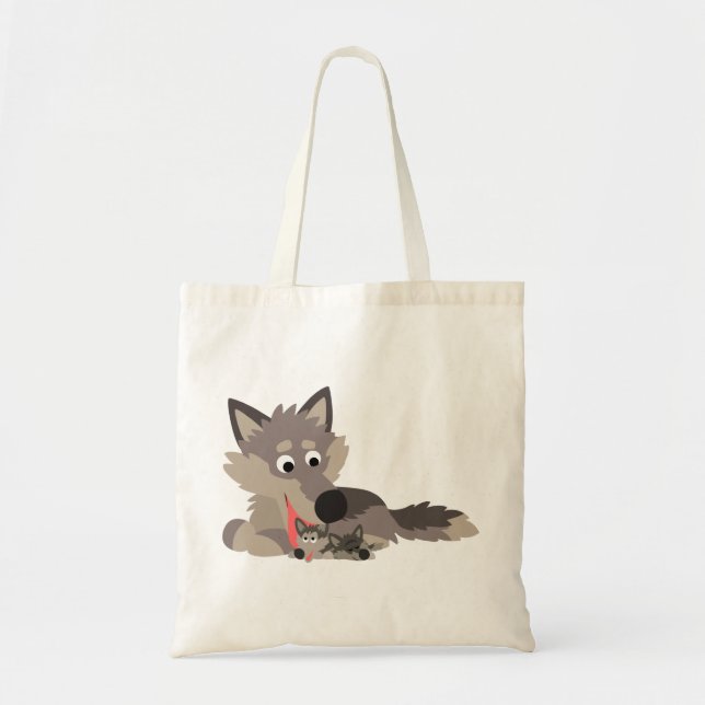 Bolso De Tela Personalizado lindo papá Wolf y bolsita de aletas (Frente)