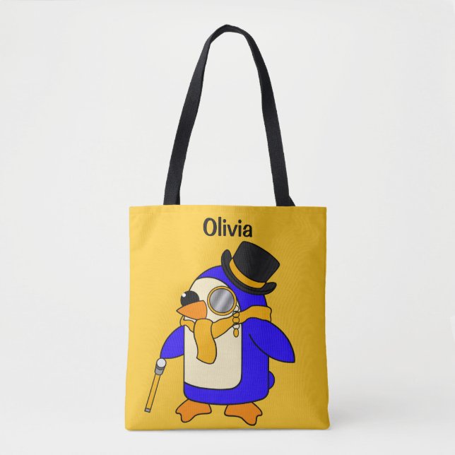 Bolso De Tela Personalizado lindo pingüino sol amarillo y rojo c (Anverso)