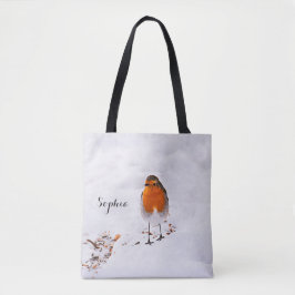 Bolso De Tela Personalizado lindo Robin pájaro en la nieve añada