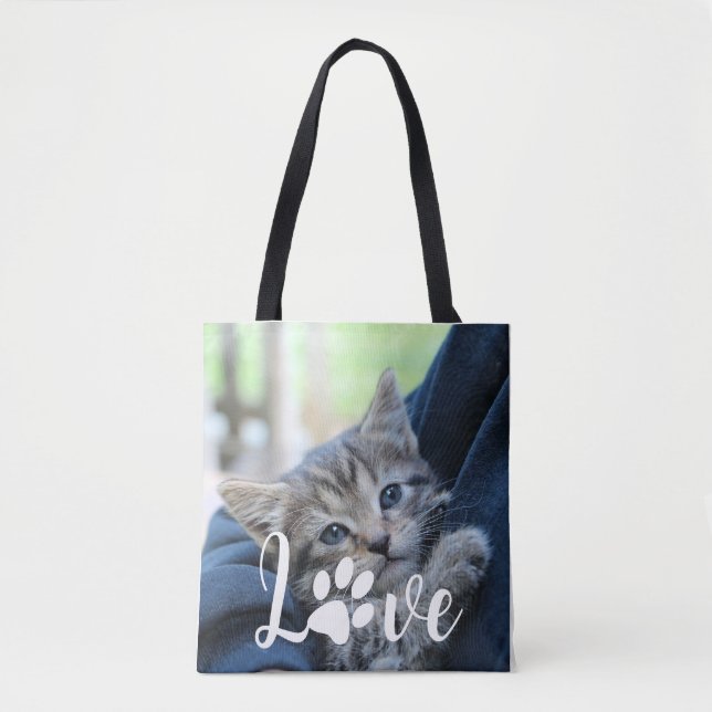 Bolso De Tela Personalizado Love Paw Cat Lover Mascota Tote de f (Anverso)