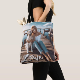 Bolso De Tela Personalizado LOVE Paw Imprimir perro amante Masco