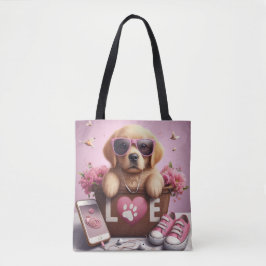 Bolso De Tela Personalizado LOVE Paw Imprimir perro amante Masco