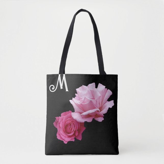 Bolso De Tela Personalizado M monograma bonito rosa rosa moderno (Anverso)