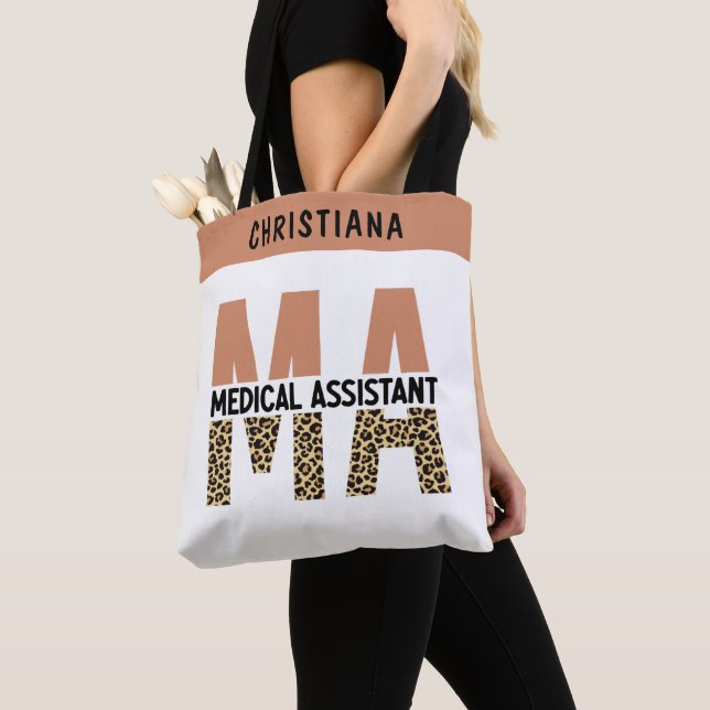 Bolso De Tela Personalizado MAMÁES Auxiliar Médico Leopard Print (Detalle)