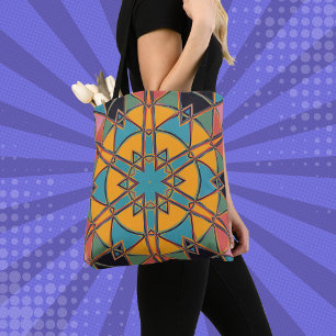 Bolso De Tela Personalizado Mandala amarillo azul y Naranja