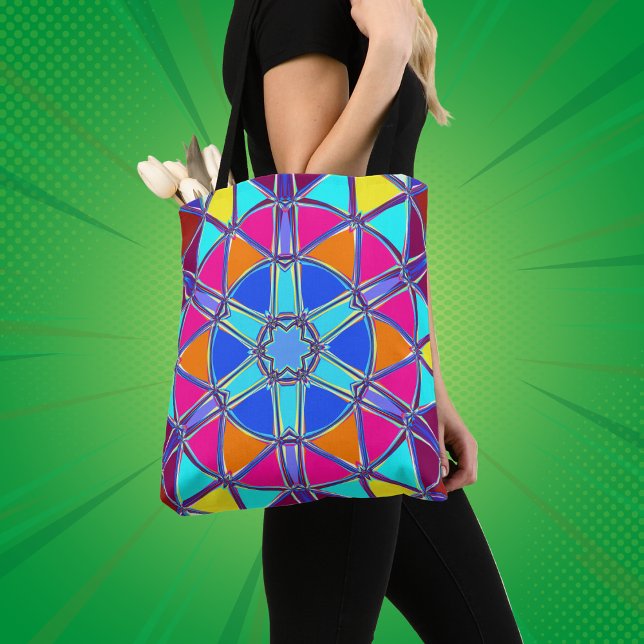 Bolso De Tela Personalizado Mandala azul amarillo rosa y Naranja (Subido por el creador)