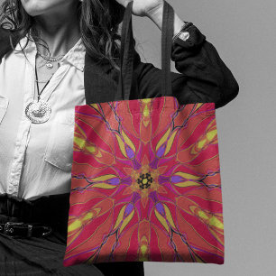 Bolso De Tela Personalizado Mandala Flor amarillo rosa y morado