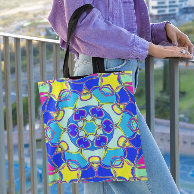 Bolso De Tela Personalizado Mandala Flor amarillo y rosa azul (Subido por el creador)