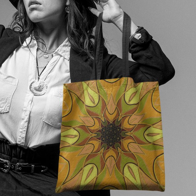 Bolso De Tela Personalizado Mandala Flor Amarillo y Verde (Subido por el creador)