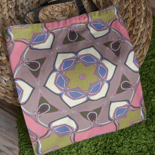 Bolso De Tela Personalizado Mandala Flor Azul rosa y Tote amaril