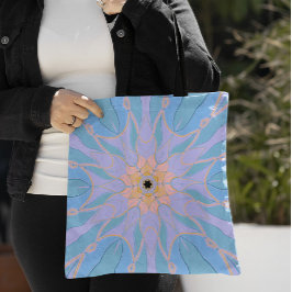 Bolso De Tela Personalizado Mandala Flor azul y amarillo