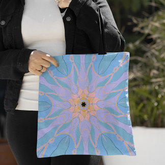 Bolso De Tela Personalizado Mandala Flor azul y amarillo