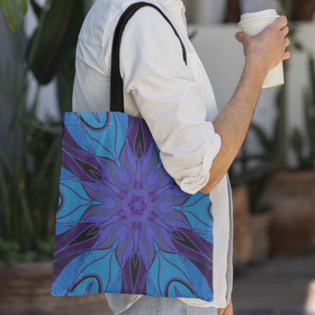 Bolso De Tela Personalizado Mandala Flor Azul y Púrpura (Subido por el creador)