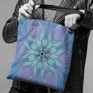 Bolso De Tela Personalizado Mandala Flor Azul y Púrpura