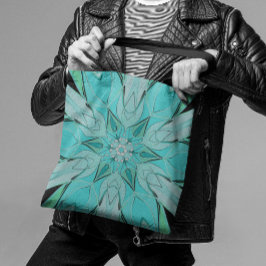 Bolso De Tela Personalizado Mandala Flor azul y verde