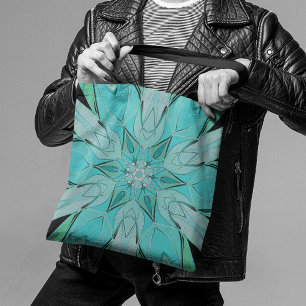 Bolso De Tela Personalizado Mandala Flor azul y verde