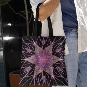 Bolso De Tela Personalizado Mandala Flor morado negro y rosa