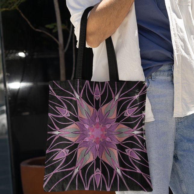 Bolso De Tela Personalizado Mandala Flor morado negro y rosa (Subido por el creador)