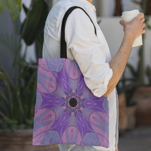 Bolso De Tela Personalizado Mandala Flor morado rosa y azul