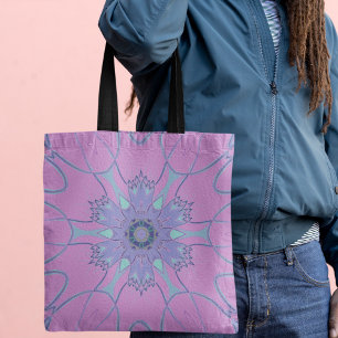 Bolso De Tela Personalizado Mandala Flor morado y azul