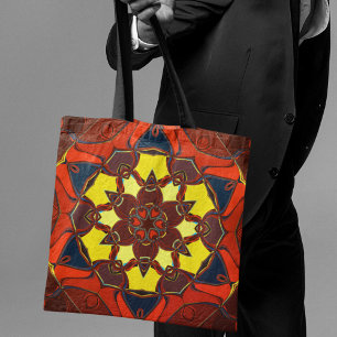 Bolso De Tela Personalizado Mandala Flor Naranja amarillo y azul