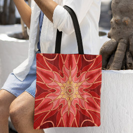 Bolso De Tela Personalizado Mandala Flor Rojo y Naranja