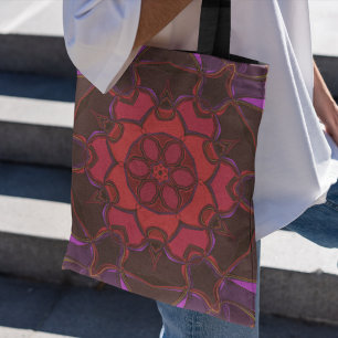 Bolso De Tela Personalizado Mandala Flor rosa Rojo y Púrpura