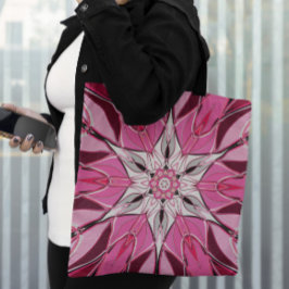 Bolso De Tela Personalizado Mandala Flor rosa y blanco