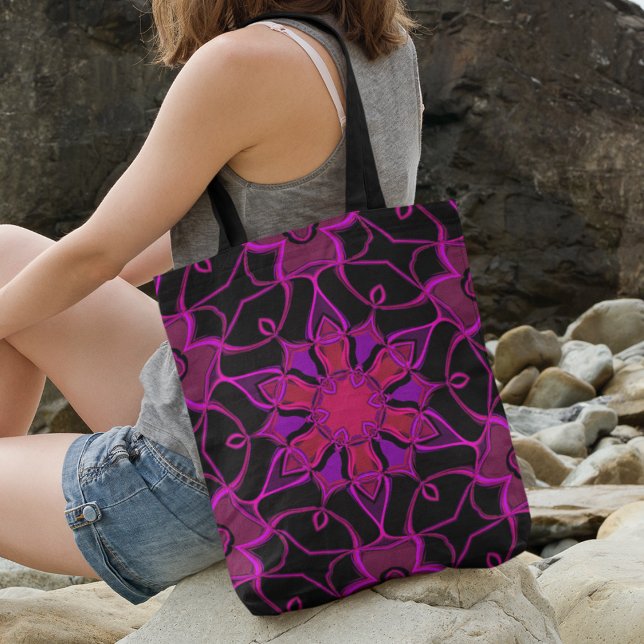 Bolso De Tela Personalizado Mandala Flor rosa y negra (Subido por el creador)
