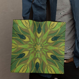 Bolso De Tela Personalizado Mandala Flor Verde Amarillo y Azul