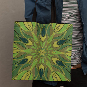 Bolso De Tela Personalizado Mandala Flor Verde Amarillo y Azul
