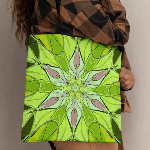 Bolso De Tela Personalizado Mandala Flor verde y rosa