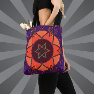 Bolso De Tela Personalizado Mandala Morado y Naranja