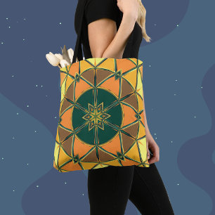 Bolso De Tela Personalizado Mandala Naranja amarillo y verde