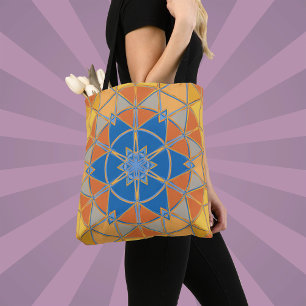 Bolso De Tela Personalizado Mandala Naranja azul y amarillo
