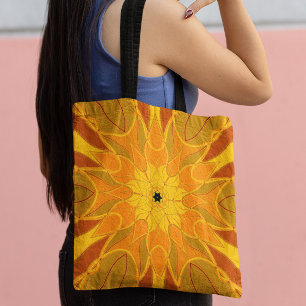 Bolso De Tela Personalizado Mandala Naranja de flores amarillo y