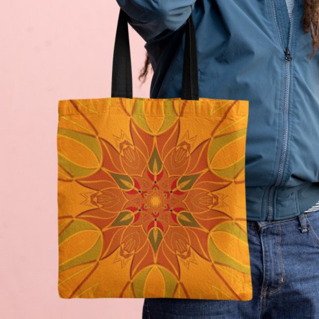 Bolso De Tela Personalizado Mandala Naranja de flores y rojo (Subido por el creador)
