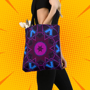 Bolso De Tela Personalizado Mandala Púrpura Rosa y Azul