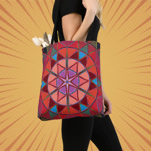 Bolso De Tela Personalizado Mandala rosa Rojo y Azul