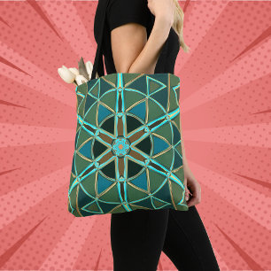 Bolso De Tela Personalizado Mandala Verde Azul y Amarillo
