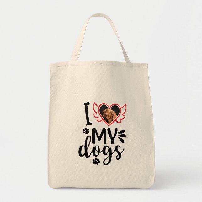 Bolso De Tela Personalizado Me Encanta Mi Foto De Perro Camiseta (Frente)