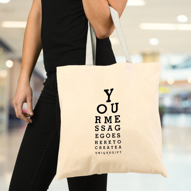 Bolso De Tela Personalizado Mensaje Diversión Prueba óptica de v (Custom Message Fun Eye Sight Test Optician Chart Tote Bag)