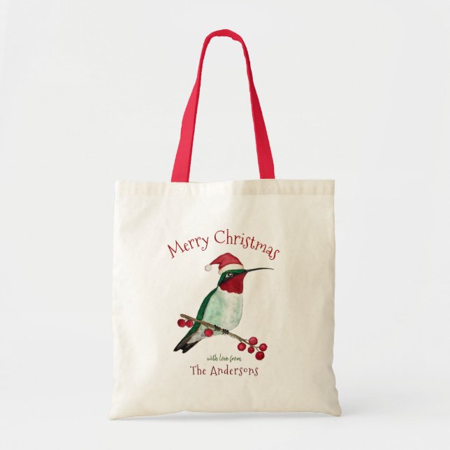 Bolso De Tela Personalizado Merry Christmas Santa Hummingbird (Frente)
