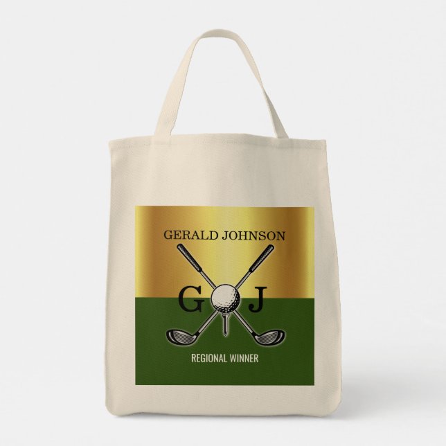 Bolso De Tela Personalizado minimalista Elegant Golf Monograma (Reverso)