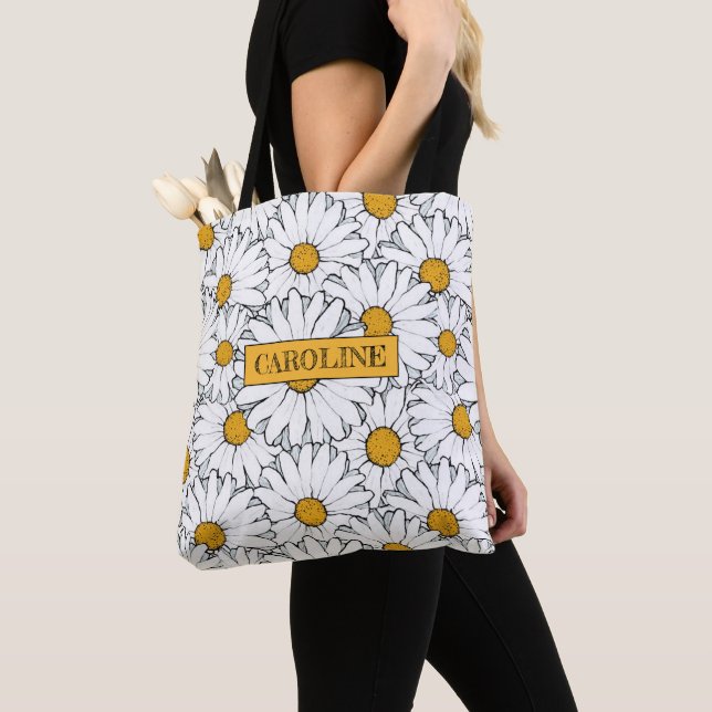 Bolso De Tela Personalizado Moda moderna Ornate Daisy Floral (Detalle)