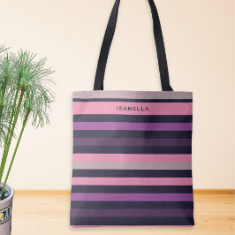 Bolso De Tela Personalizado Moderno Rosa Purpura Patrón de Rayas